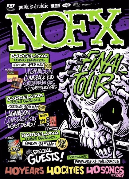 NOFX anuncia un tercer concierto en Barcelona en su gira de despedida